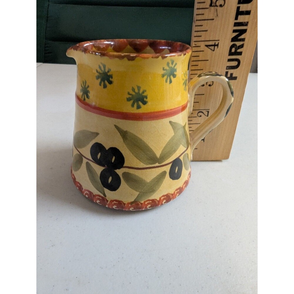 Vintage Italica Ars Italy Hand Painted Pottery Creamer Pitcher Olive Branch 4 - Picture 7 of 7